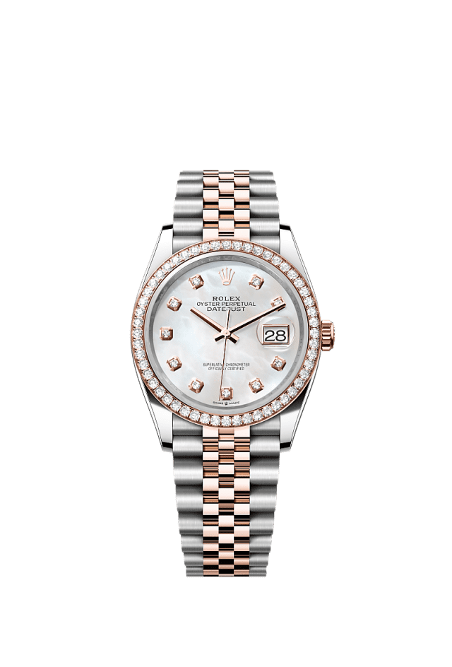Rolex Datejust 36mm White Mother-Of-Pearl Diamond Dial Oystersteel &amp; Everose Gold 126281RBR - WATCHXNYC
