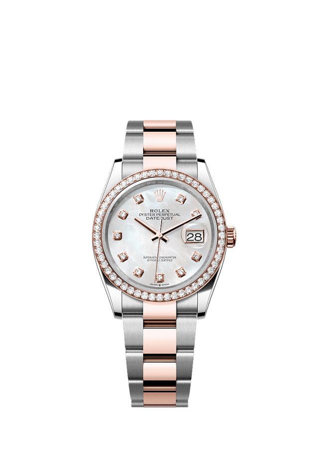 Rolex Datejust 36mm White Mother-Of-Pearl Diamond Dial Oystersteel &amp; Everose Gold 126281RBR - WATCHXNYC