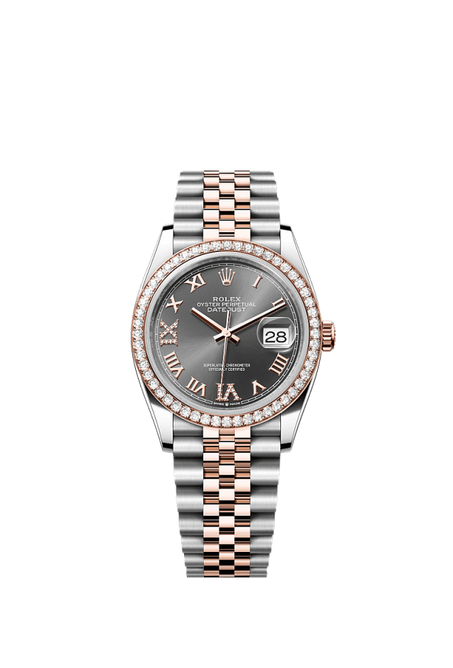 Rolex Datejust 36mm Slate Diamond Dial Oystersteel &amp; Everose Gold 126281RBR - WATCHXNYC