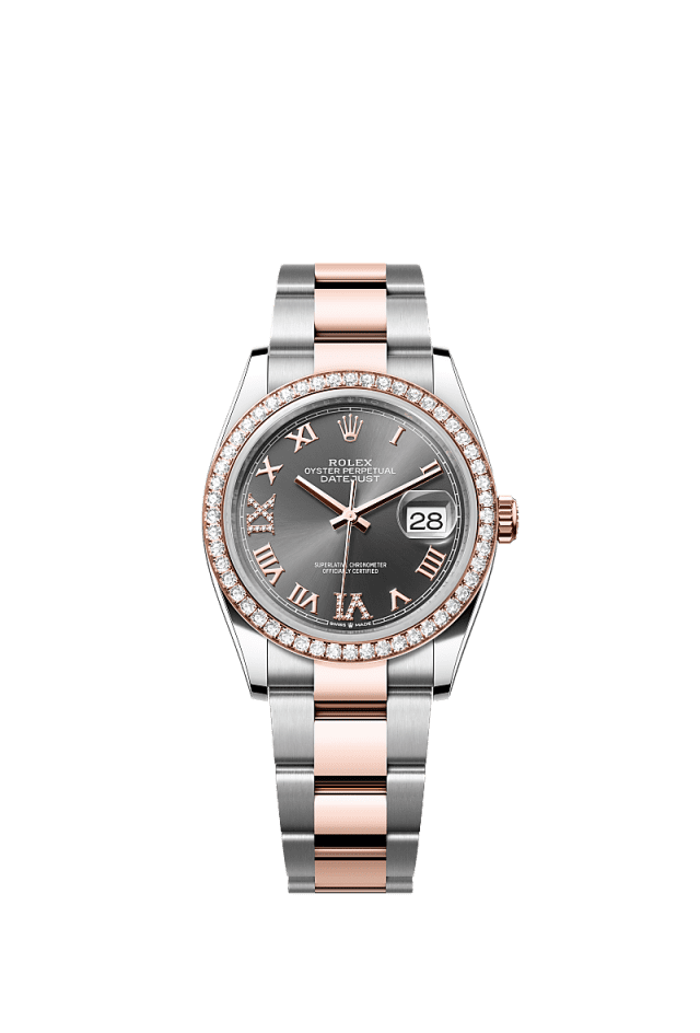 Rolex Datejust 36mm Slate Diamond Dial Oystersteel &amp; Everose Gold 126281RBR - WATCHXNYC