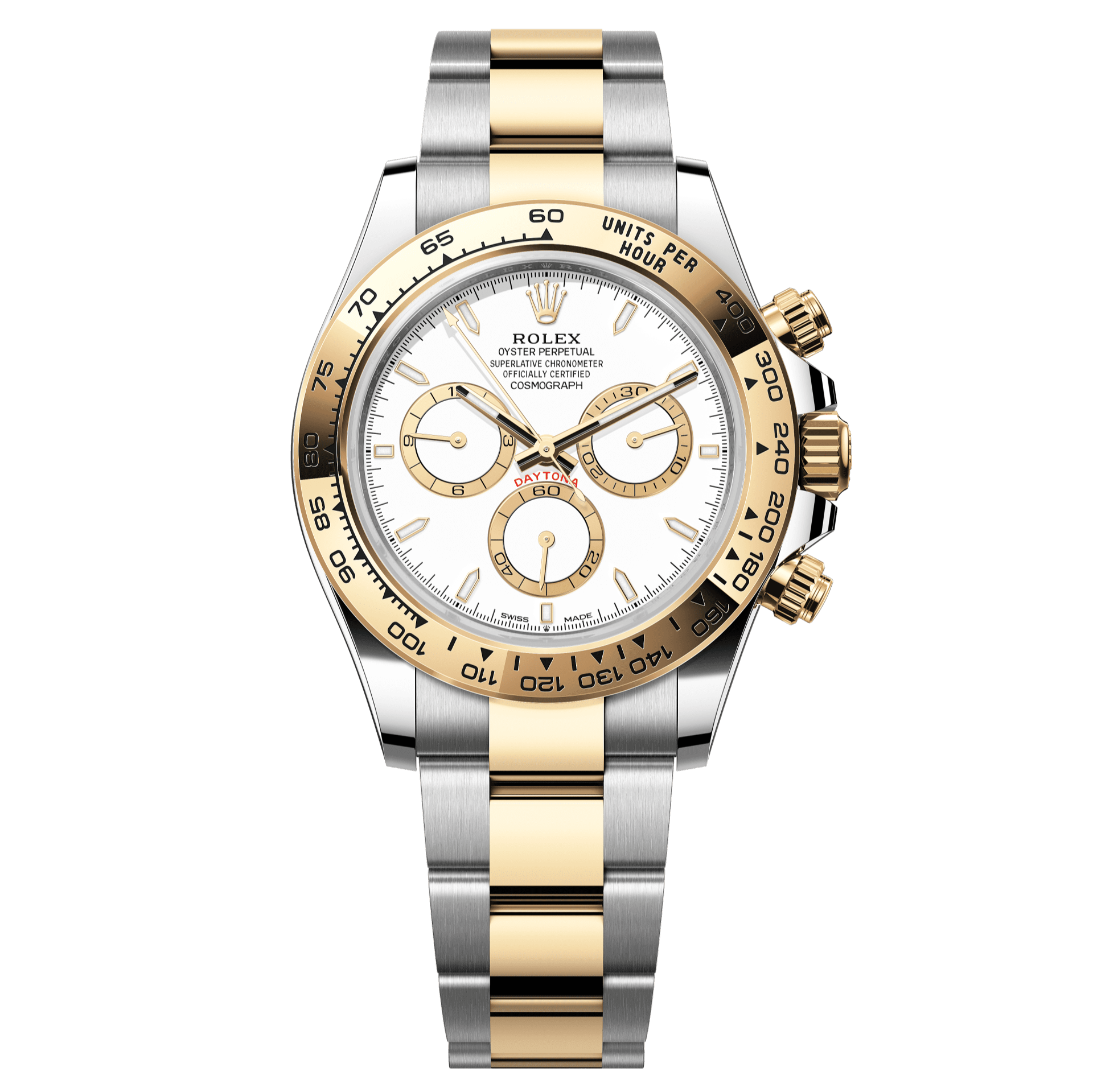 Rolex Oyster 40 mm White, Golden Counter Rings Dial Yellow Rolesor - combination of Oystersteel and yellow gold Oysterflex 126503-0001 - WATCHXNYC