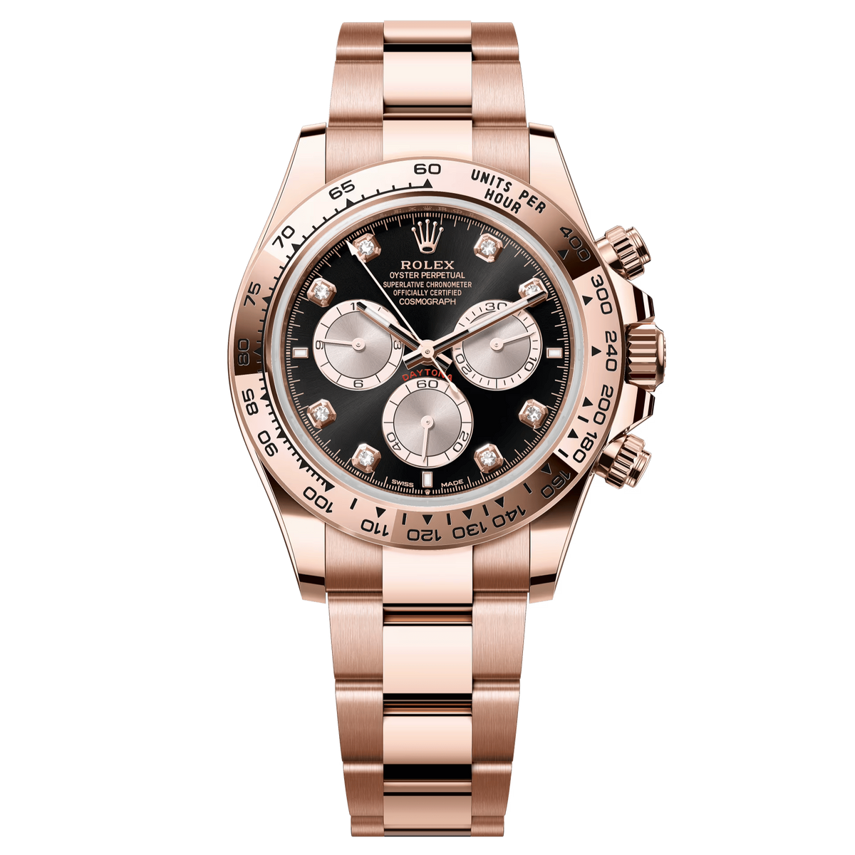 Rolex Oyster 40 mm Bright Black and Sundust Set With Diamonds Dial 18 kt Everose Gold Oysterflex 126505-0002 - WATCHXNYC