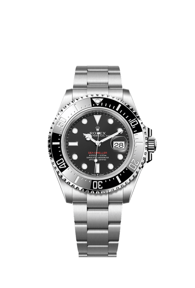 The Oyster Perpetual Sea-Dweller in Oystersteel with a Cerachrom bezel insert in black ceramic and an Oyster bracelet. - WATCHXNYC