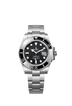 The Oyster Perpetual Submariner Date in Oystersteel with a Cerachrom bezel insert in black ceramic and a black dial with large luminescent hour markers.