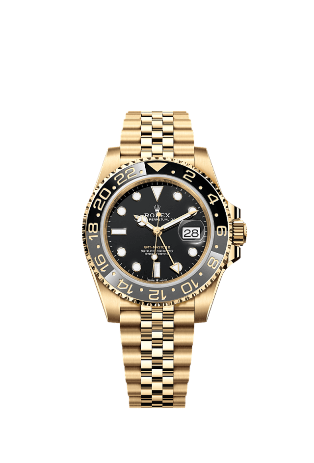 Rolex GMT-Master II 40mm Black Dial Yellow Gold 126718GRNR - WATCHXNYC