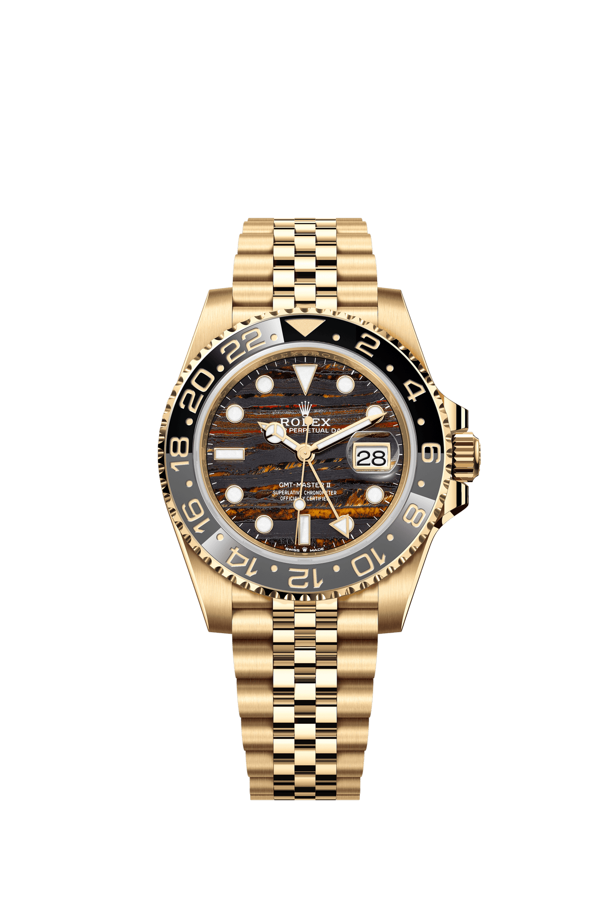 Rolex GMT-Master II 40mm Tiger Iron Dial Yellow Gold 126718GRNR - WATCHXNYC