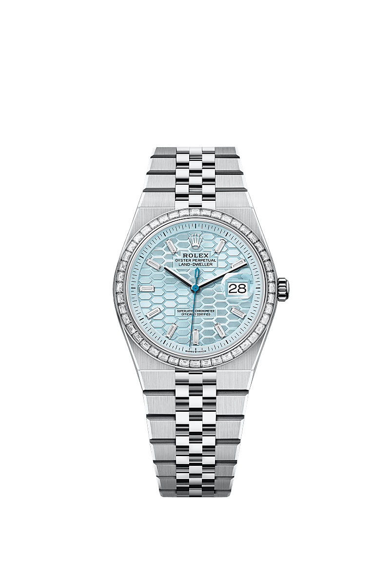 Rolex Land-Dweller 36mm Ice-Blue Diamond Dial Platinum 127286TBR - WATCHXNYC