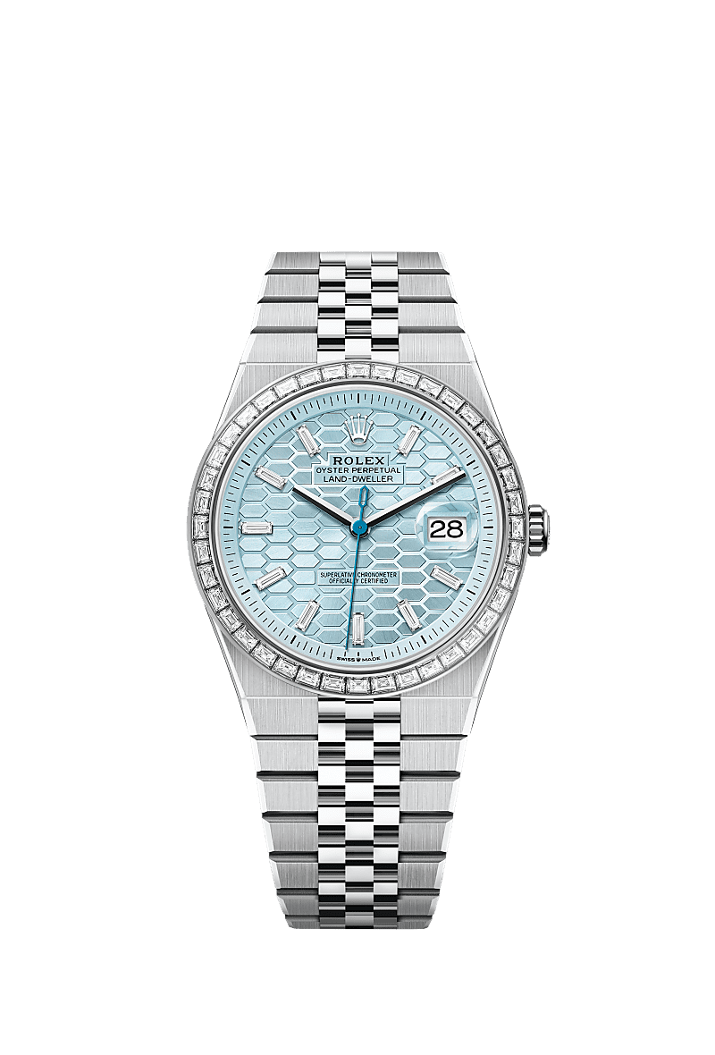 Rolex Land-Dweller 40mm Ice-Blue Diamond Dial Platinum 127386TBR - WATCHXNYC