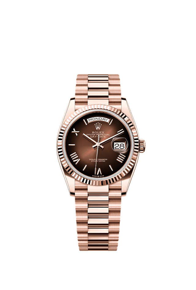 Rolex Day-Date 36mm Brown Ombré Dial Everose Gold 128235 - WATCHXNYC