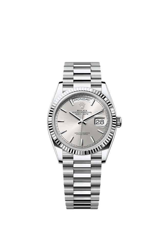 Rolex Day-Date 36mm Silver Dial Platinum 128236 - WATCHXNYC