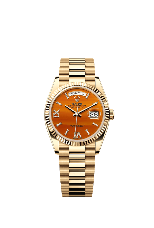 Rolex Day-Date 36mm Carnelian Dial Yellow Gold 128238 - WATCHXNYC