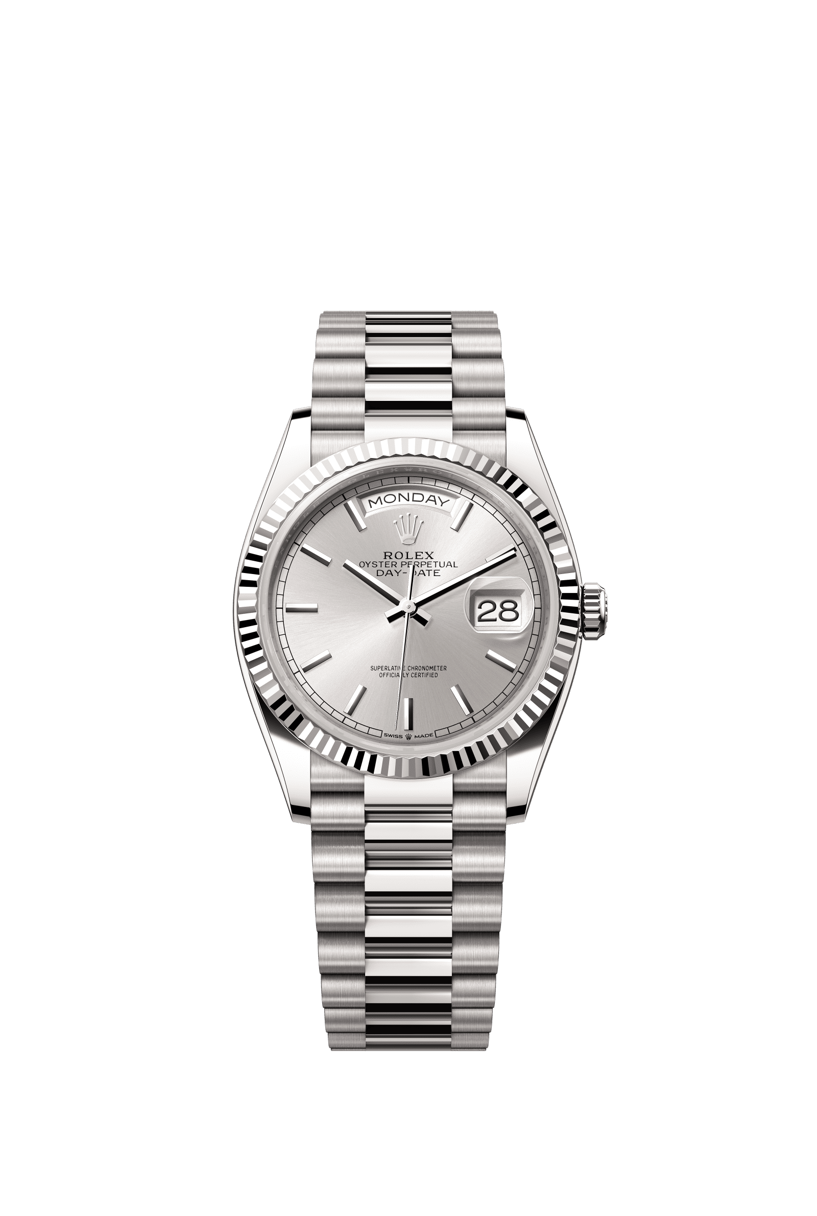 Rolex Day-Date 36mm Silver Dial White Gold m128239-0005 - WATCHXNYC