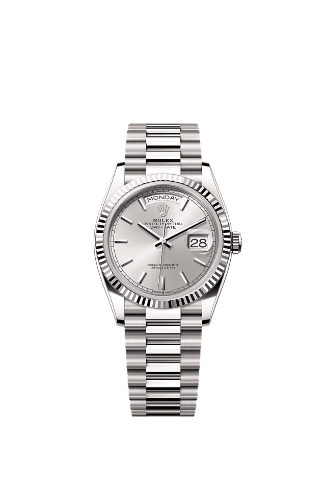 Rolex Day-Date 36mm Silver Dial White Gold 128239 - WATCHXNYC