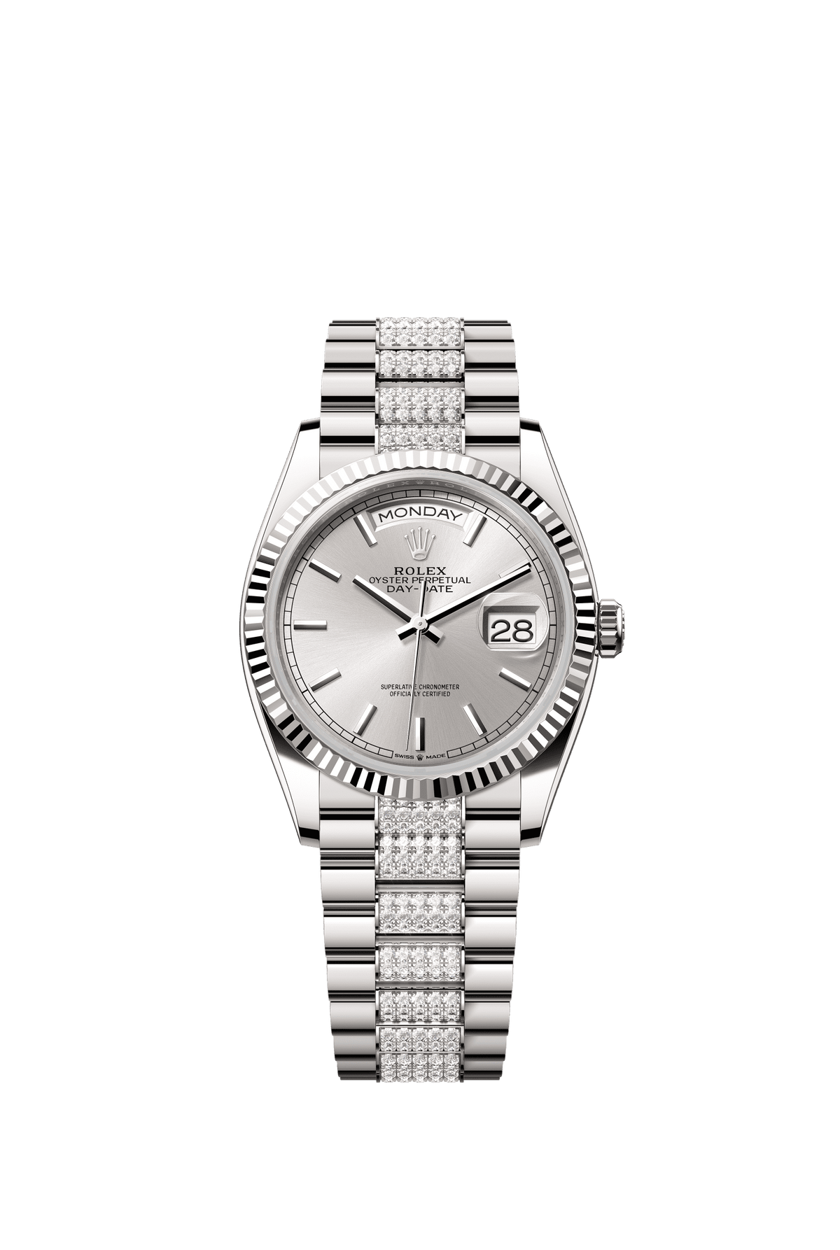 Rolex Day-Date 36mm Silver Dial White Gold m128239-0025 - WATCHXNYC