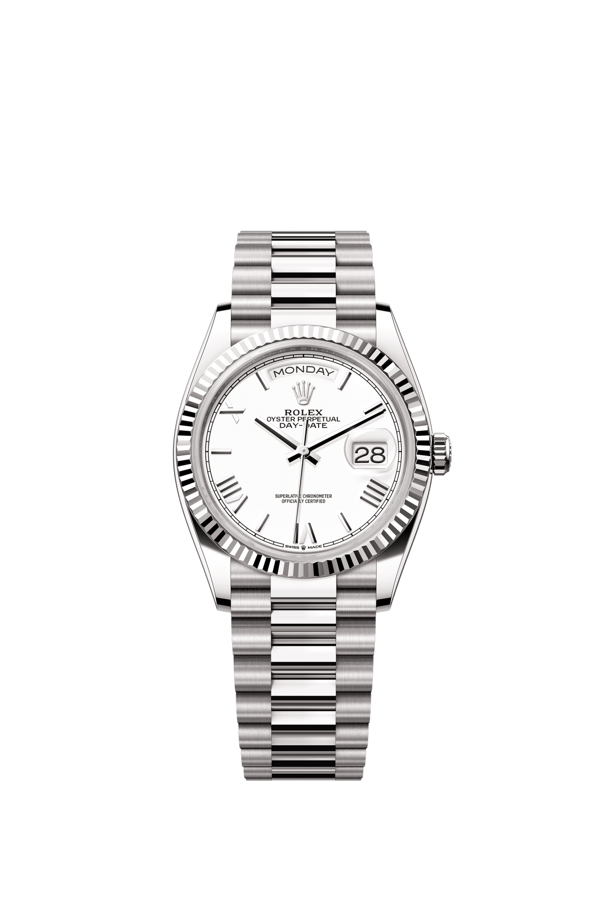Rolex Day-Date 36mm White Dial White Gold m128239-0059 - WATCHXNYC
