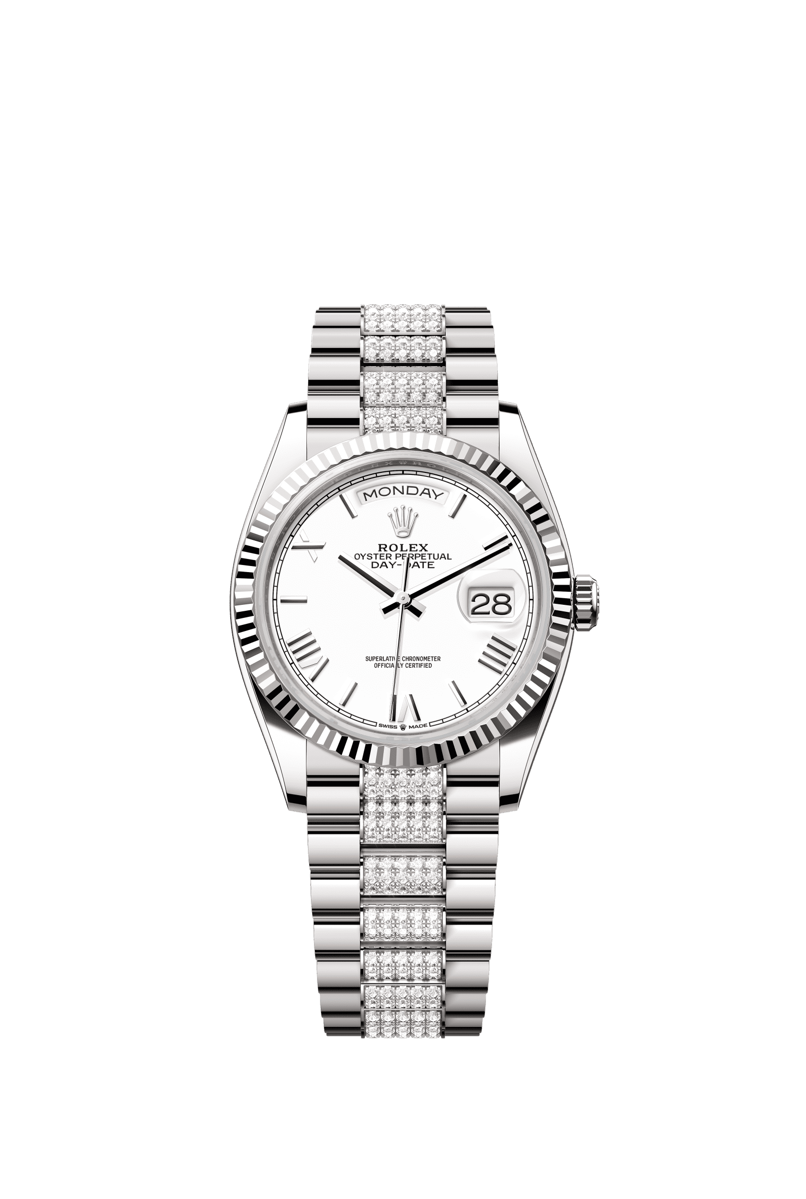 Rolex Day-Date 36mm White Dial White Gold m128239-0060 - WATCHXNYC
