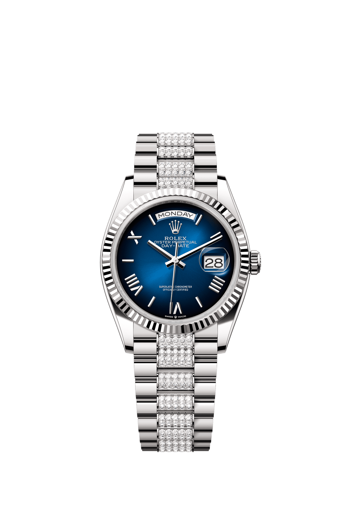 Rolex Day-Date 36mm Blue Ombré Dial White Gold m128239-0064 - WATCHXNYC