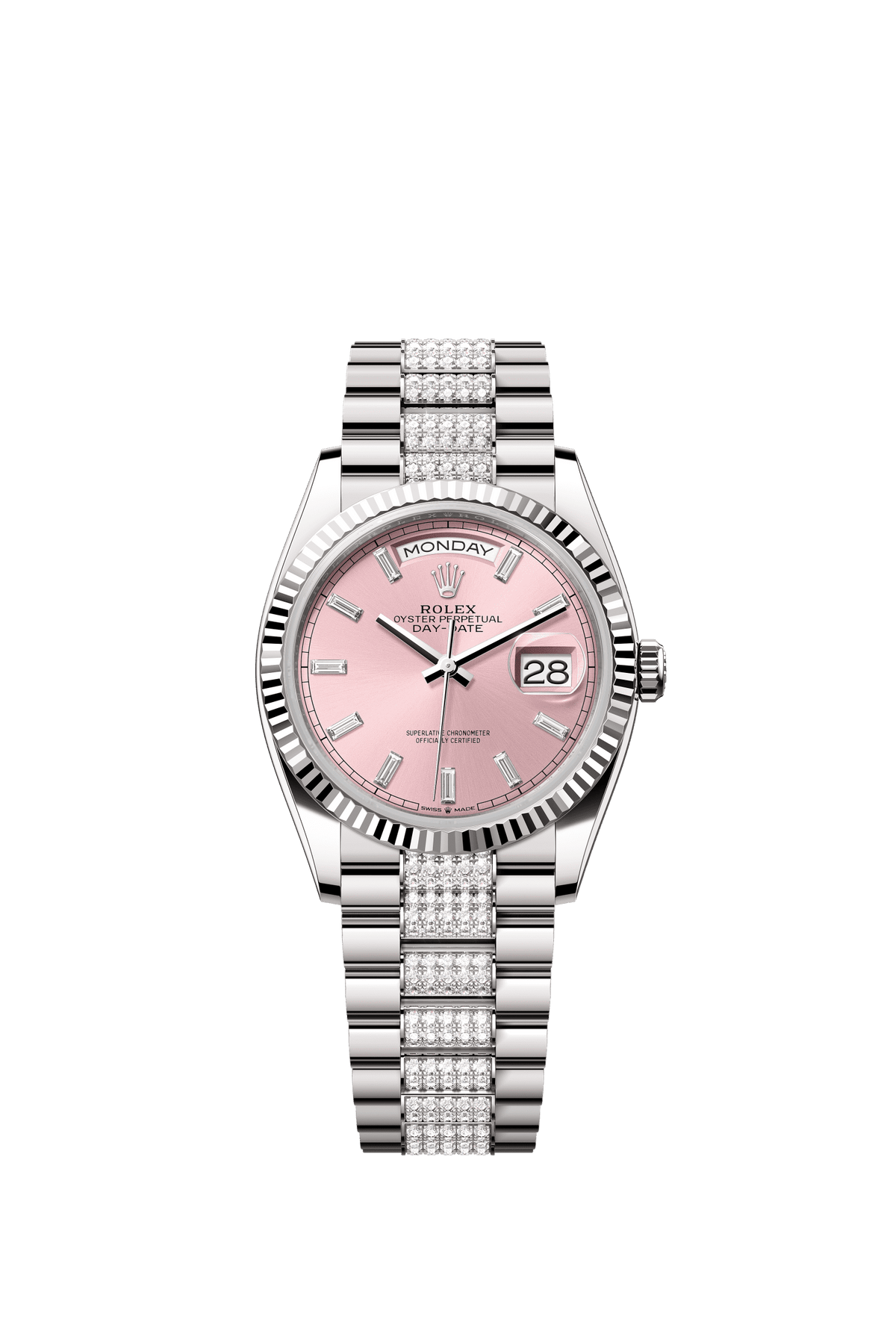 Rolex Day-Date 36mm Pink Diamond Dial White Gold m128239-0072 - WATCHXNYC