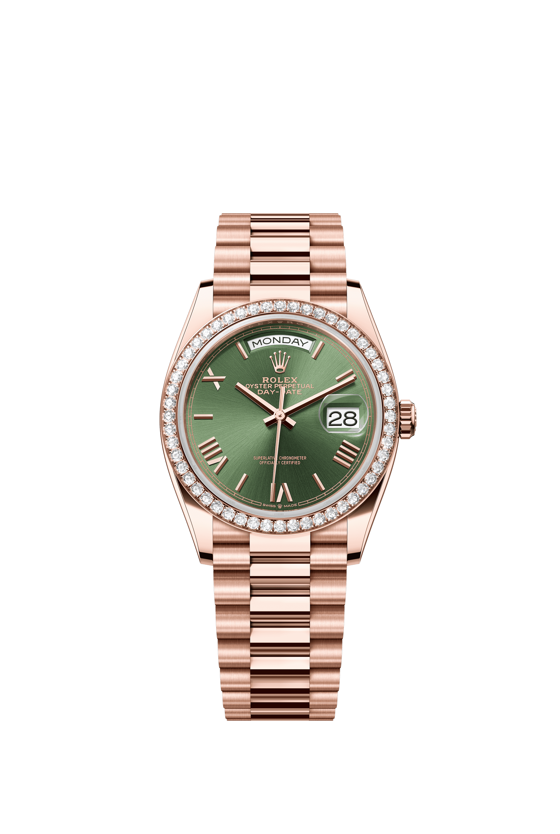 Rolex Day-Date 36mm Olive Green Dial Everose Gold 128345RBR - WATCHXNYC