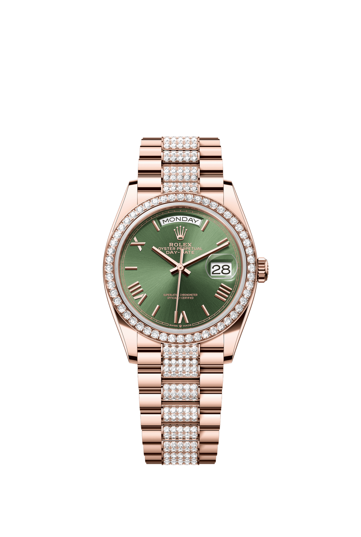 Rolex Day-Date 36mm Olive Green Dial Everose Gold 128345RBR - WATCHXNYC