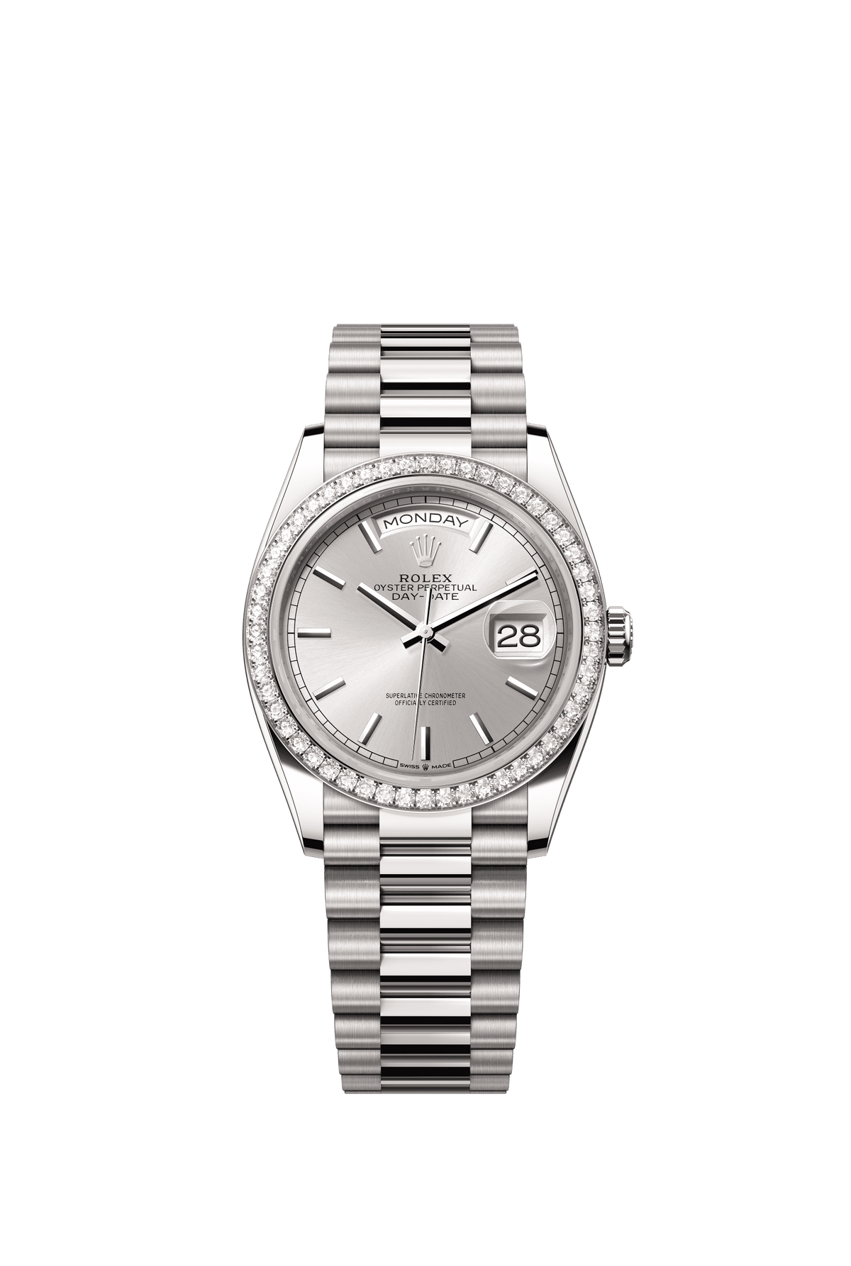 Rolex Day-Date 36mm Silver Dial White Gold m128349rbr-0001 - WATCHXNYC
