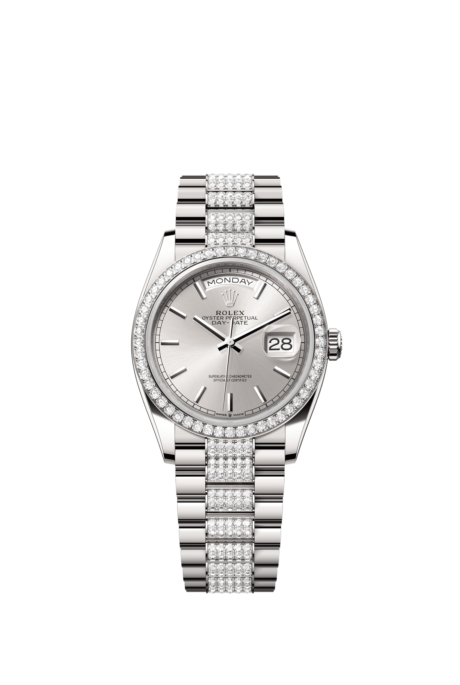 Rolex Day-Date 36mm Silver Dial White Gold m128349rbr-0013 - WATCHXNYC