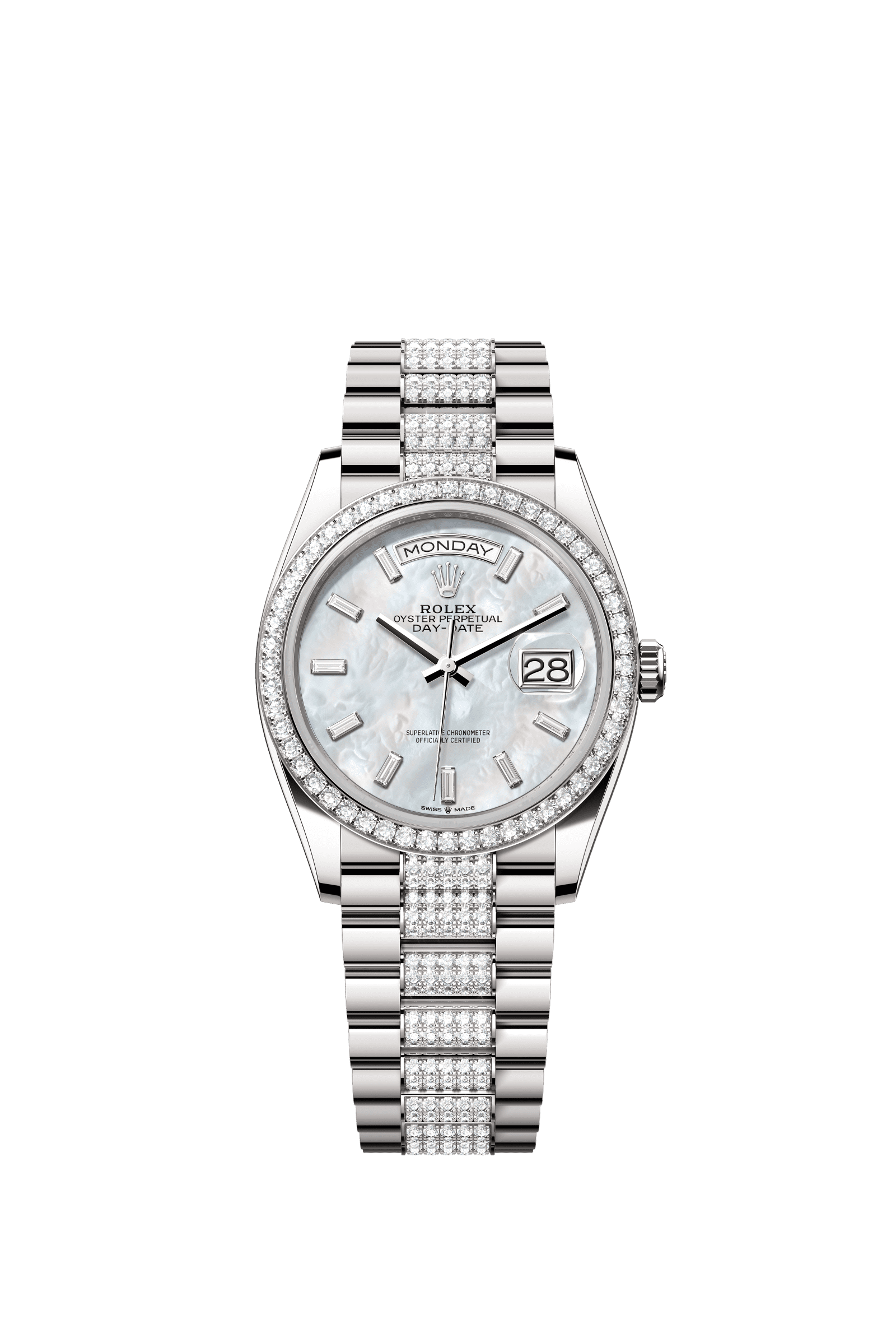 Rolex Day-Date 36mm White Mother-Of-Pearl Diamond Dial White Gold m128349rbr-0050 - WATCHXNYC