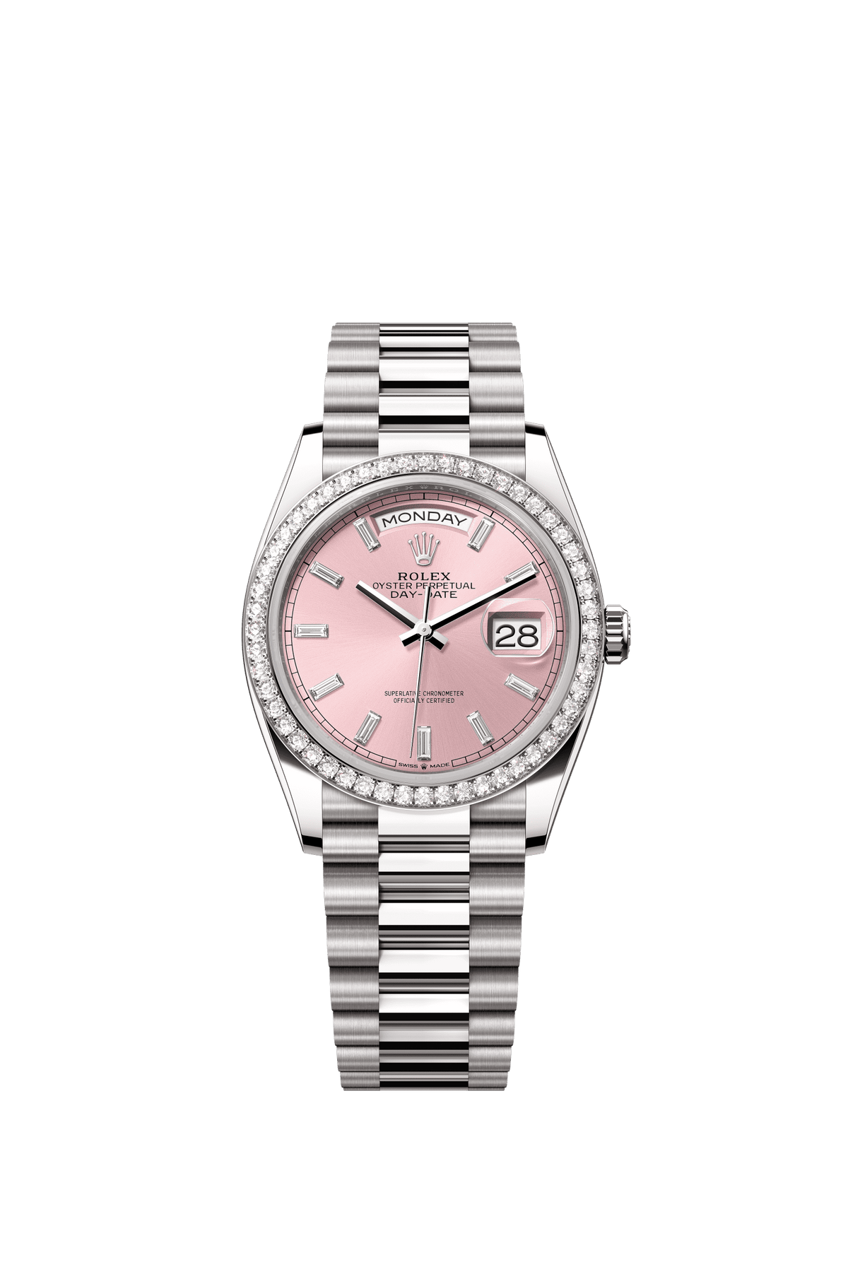 Rolex Day-Date 36mm Pink Diamond Dial White Gold m128349rbr-0053 - WATCHXNYC