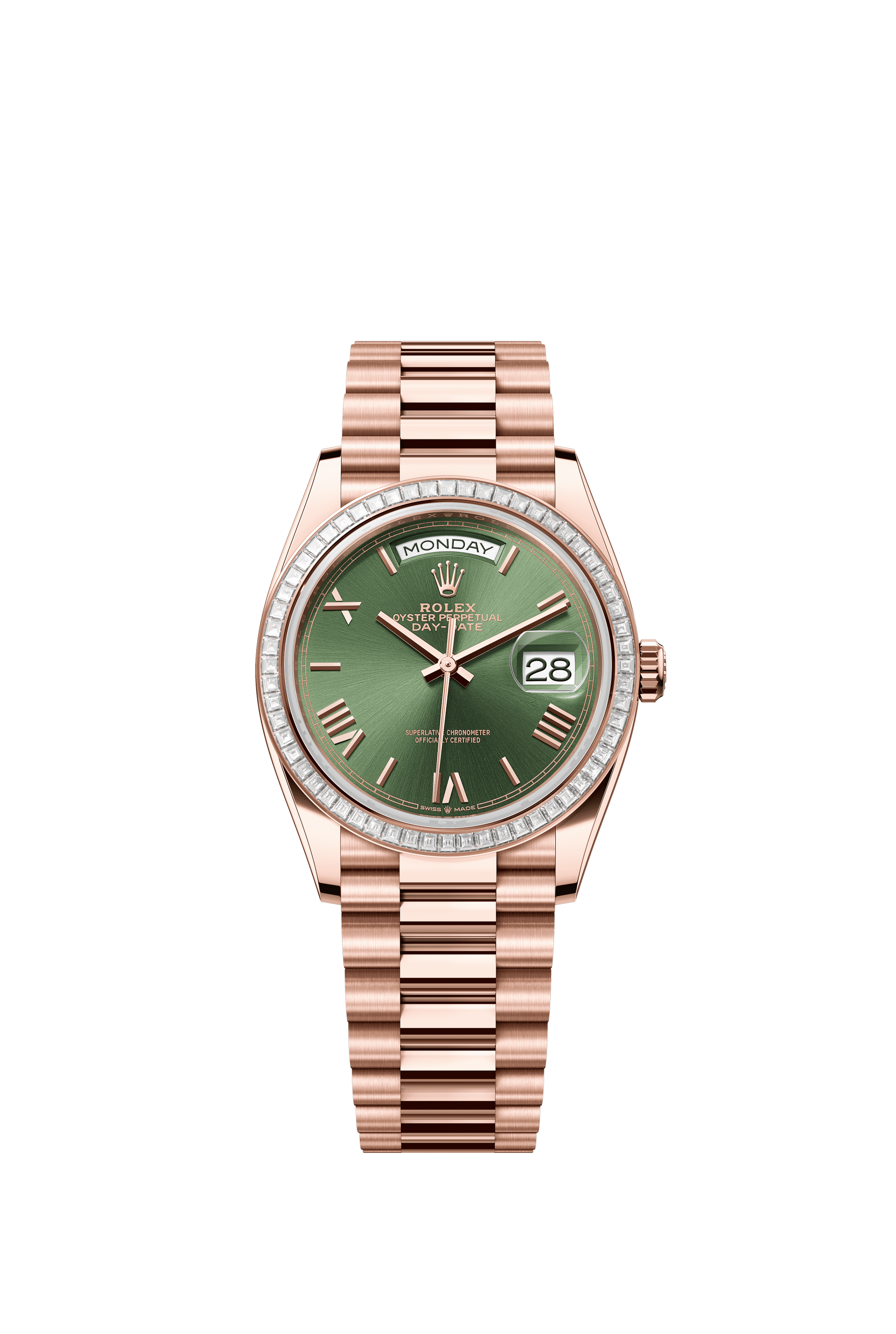 Rolex Day-Date 36mm Olive Green Dial Everose Gold 128395TBR - WATCHXNYC