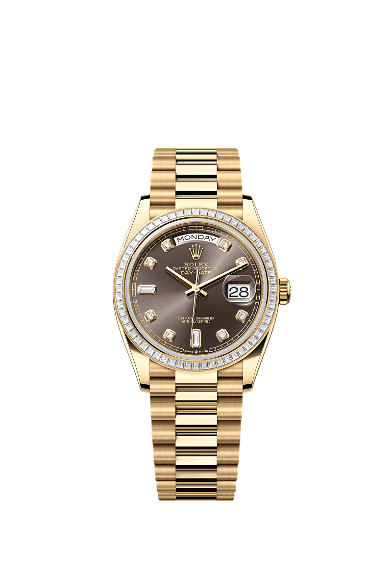 Rolex Day-Date 36mm Dark Grey Diamond Dial Yellow Gold 128398TBR - WATCHXNYC