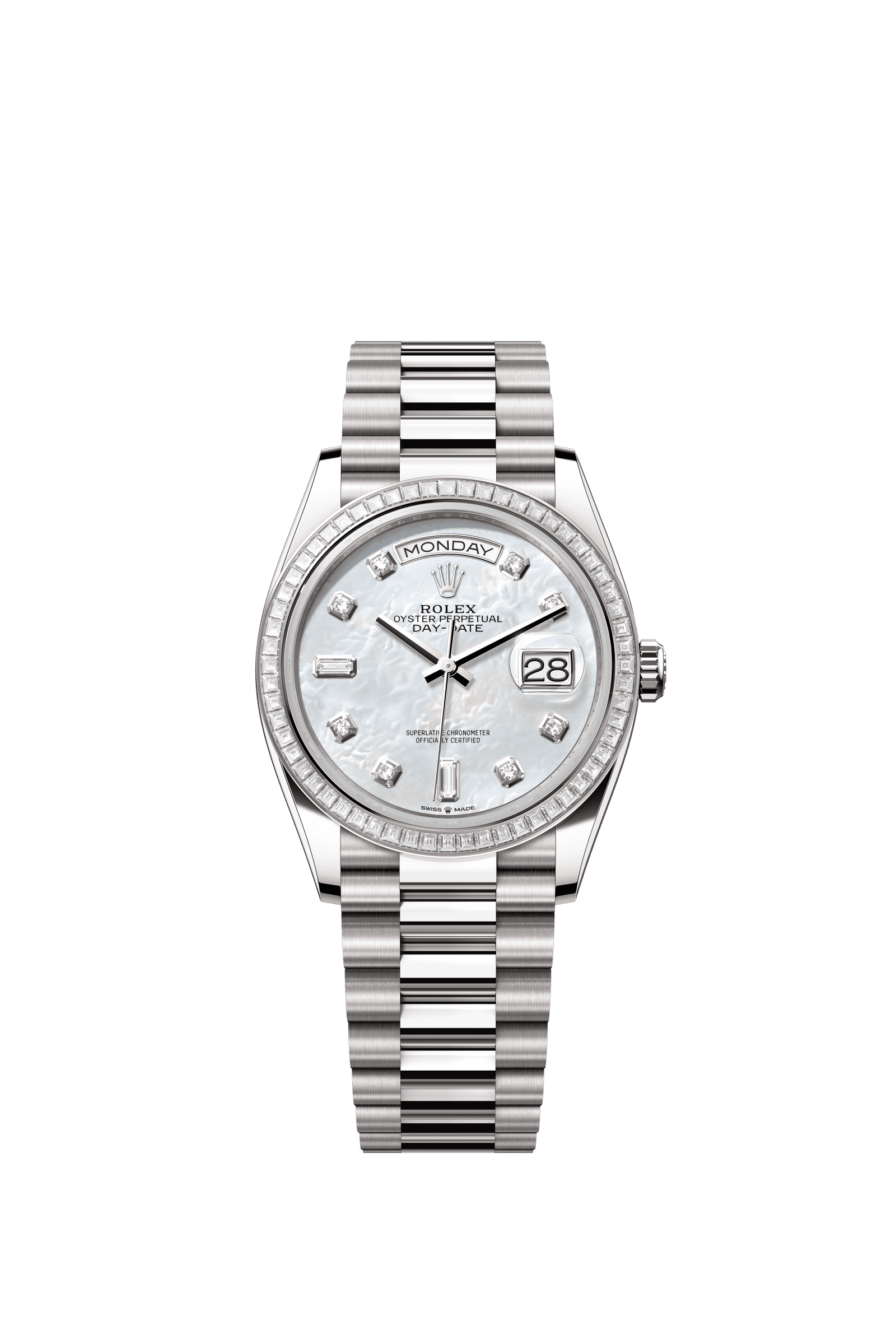Rolex Day-Date 36mm White Mother-Of-Pearl Diamond Dial White Gold m128399tbr-0003 - WATCHXNYC
