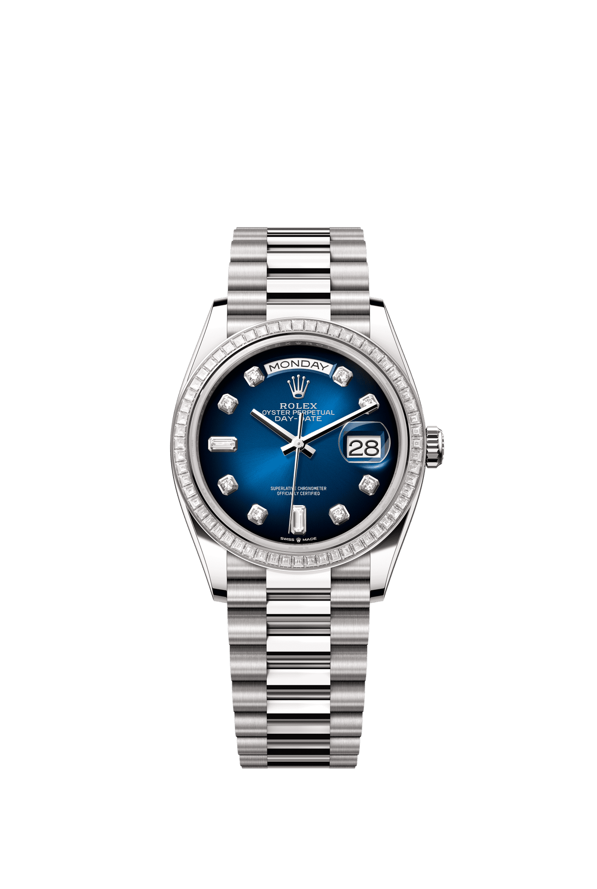 Rolex Day-Date 36mm Blue Ombré Diamond Dial White Gold m128399tbr-0007 - WATCHXNYC