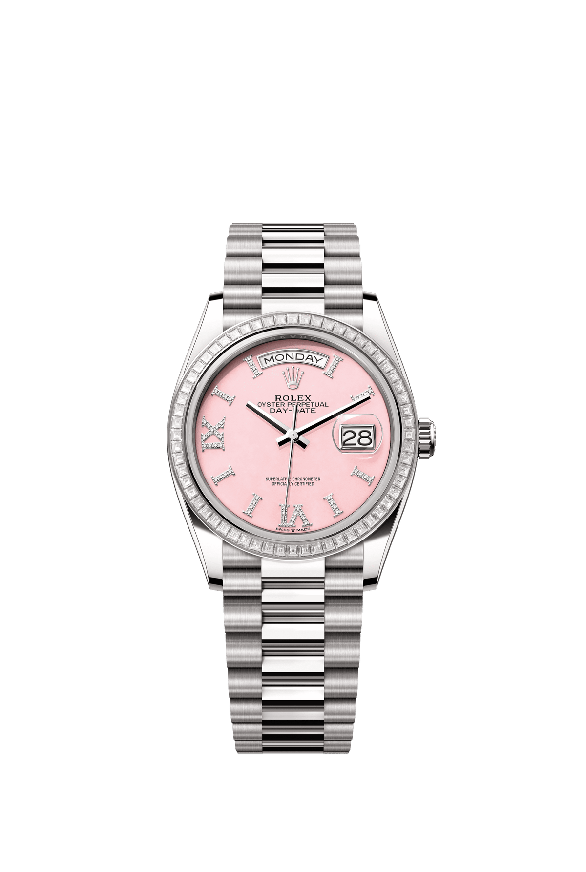 Rolex Day-Date 36mm Pink Diamond Dial White Gold m128399tbr-0009 - WATCHXNYC