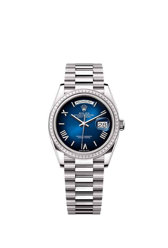 Rolex Day-Date 36mm Blue Ombré Dial White Gold m128399tbr-0021 - WATCHXNYC