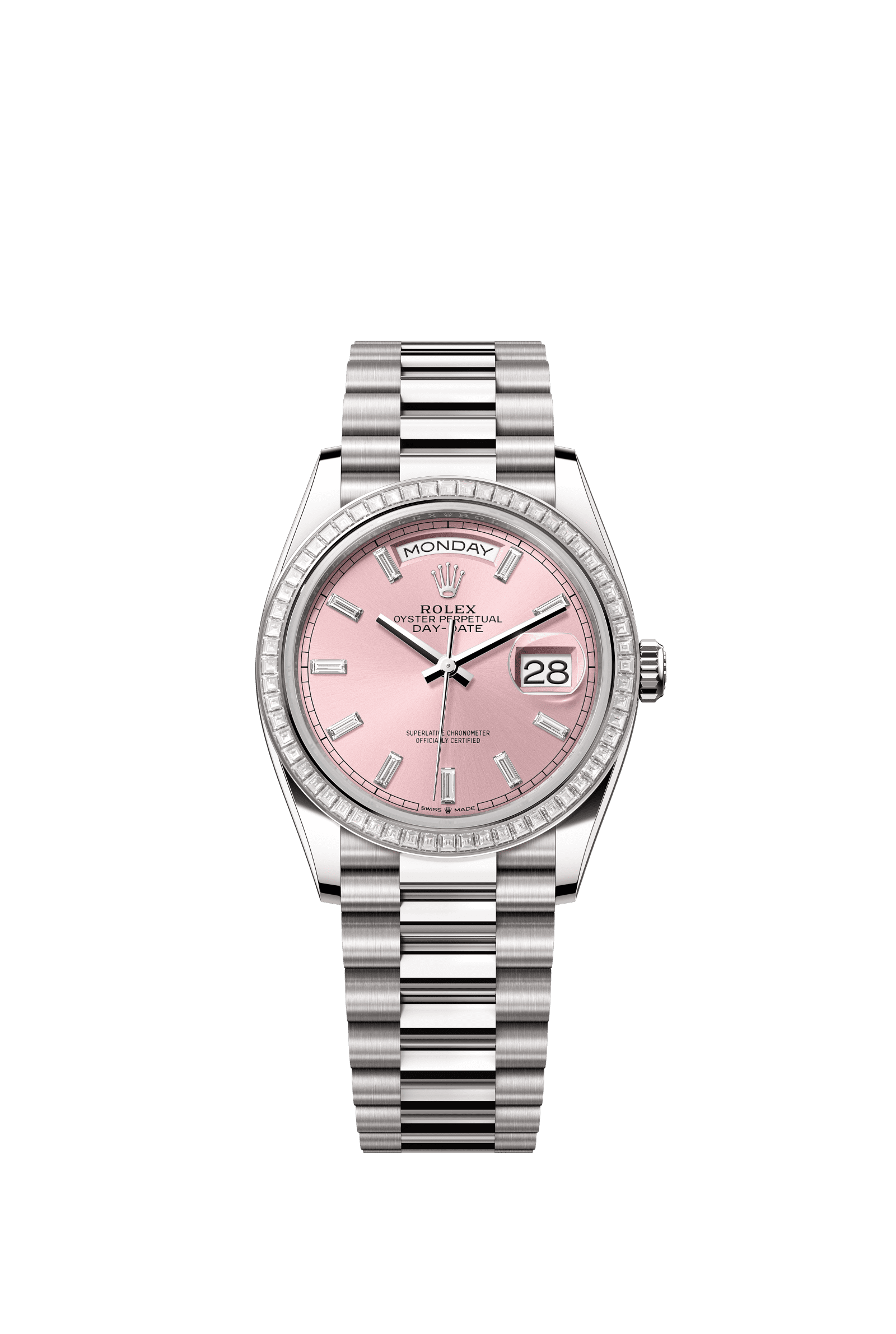 Rolex Day-Date 36mm Pink Diamond Dial White Gold m128399tbr-0029 - WATCHXNYC