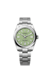 The Oyster Perpetual 41 with a pistachio dial and an Oyster bracelet.
