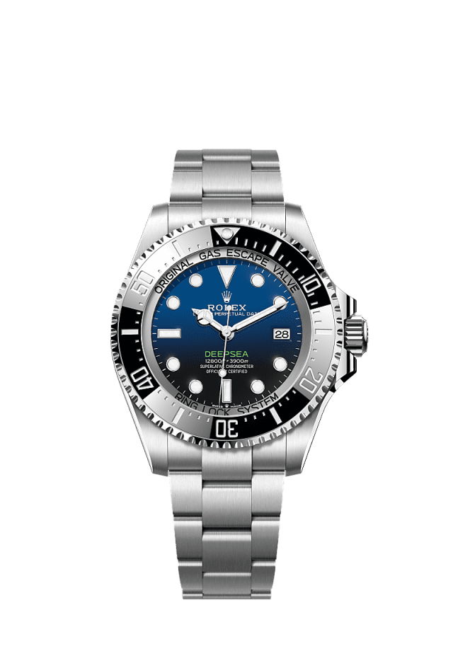 The Oyster Perpetual Rolex Deepsea in Oystersteel with a Cerachrom bezel insert in black ceramic and an Oyster bracelet. - WATCHXNYC