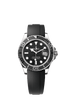 The Oyster Perpetual Yacht-Master 42 in 18 kt white gold with a black dial and an Oysterflex bracelet.