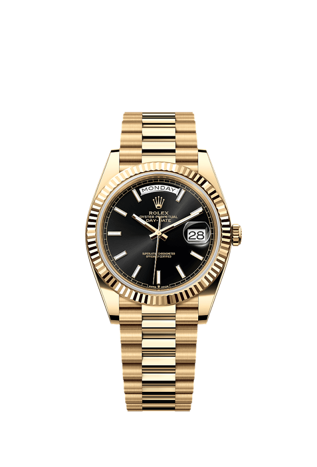 Rolex Day-Date 40 mm Bright Black Dial Yellow Gold 228238 - WATCHXNYC