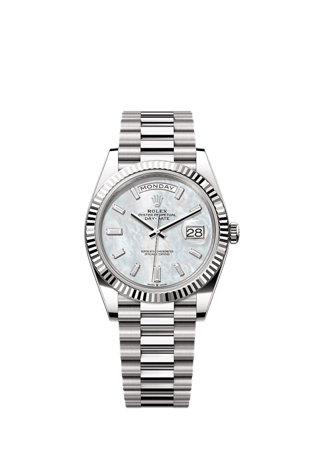 Rolex Day-Date 40mm White Mother-Of-Pearl Diamond Dial White Gold m228239-0078 - WATCHXNYC