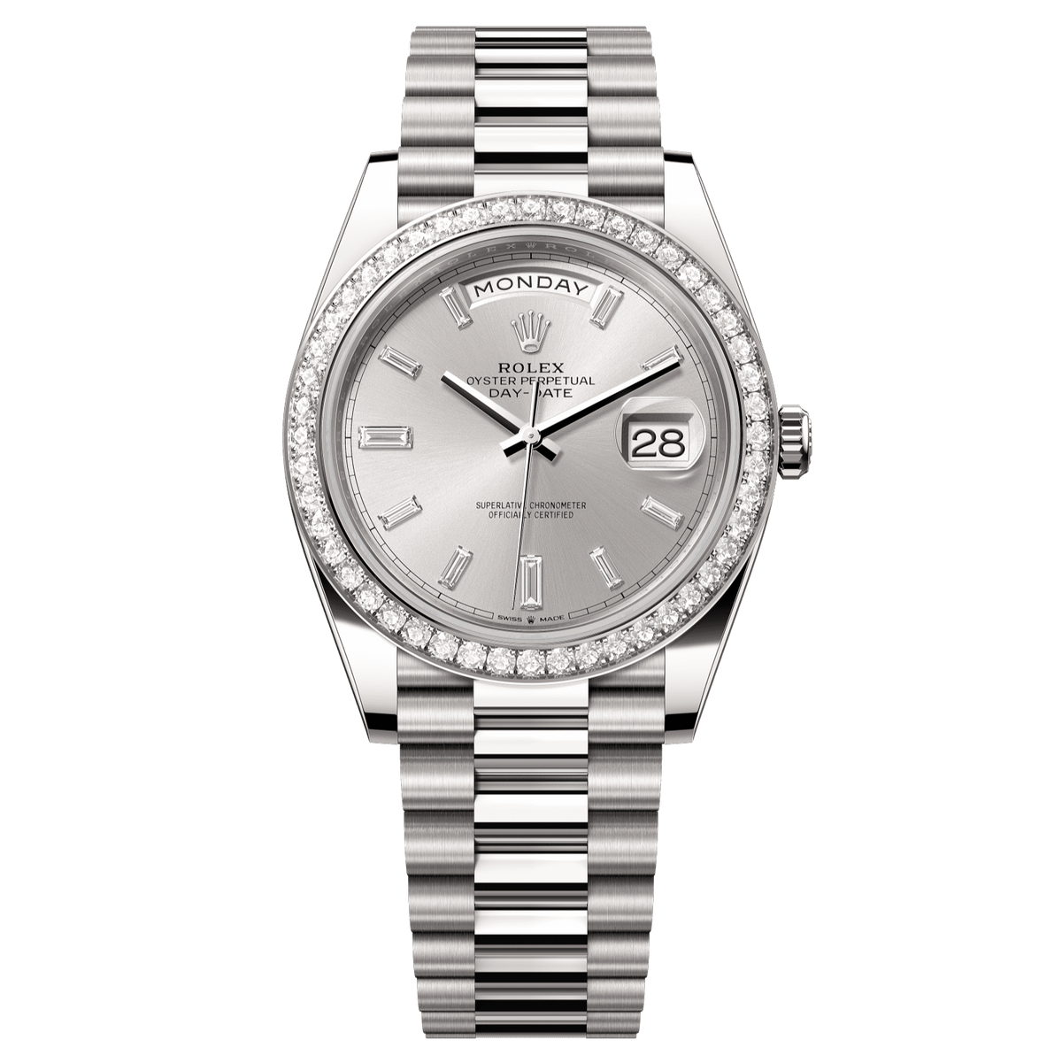Rolex Day-Date 40mm Silver Diamond Dial White Gold 228349rbr-0001 - WATCHXNYC