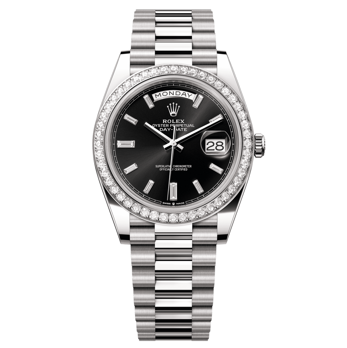 Rolex Day-Date 40mm Bright Black Diamond Dial White Gold 228349rbr-0003 - WATCHXNYC