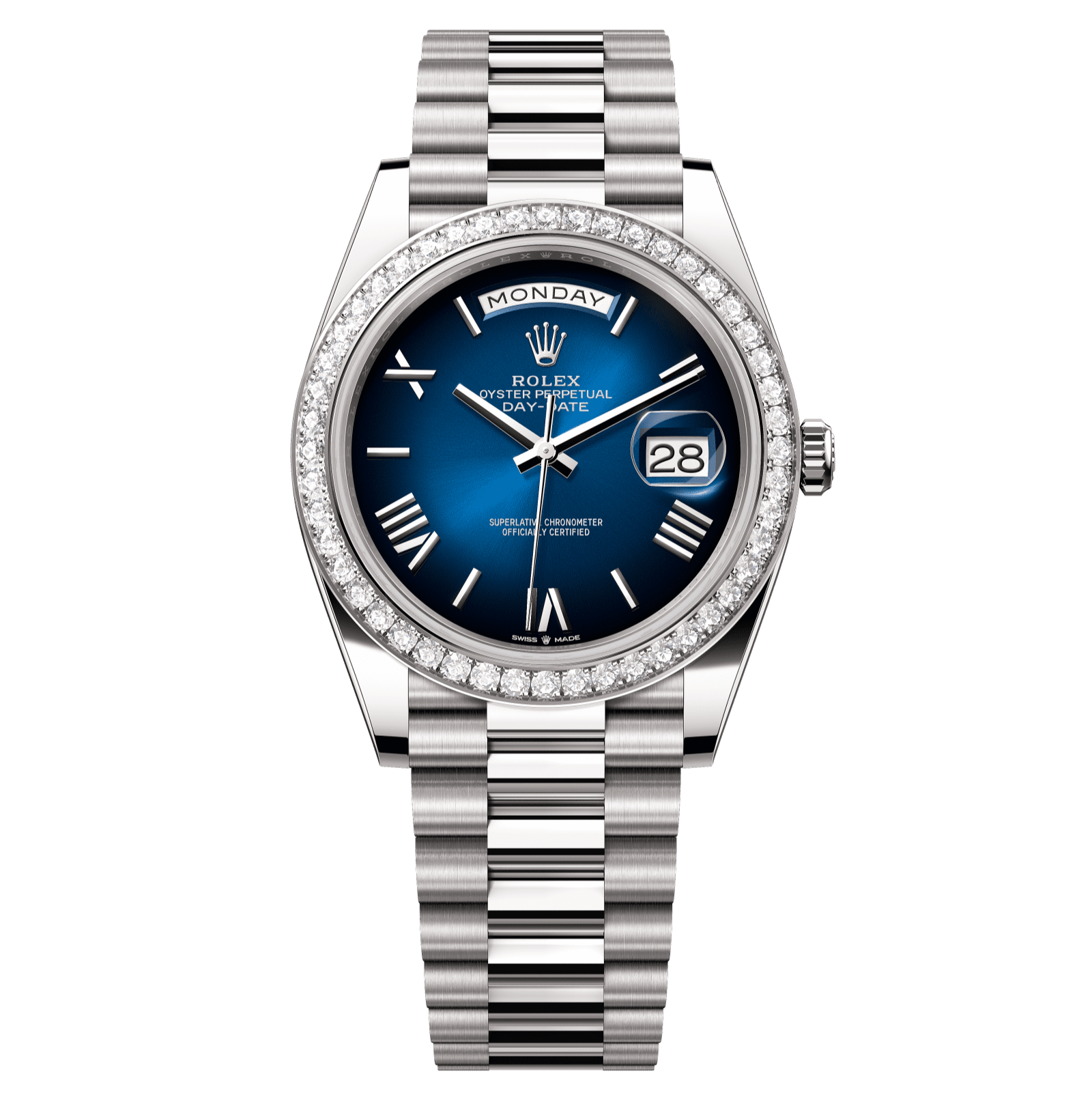 Rolex Day-Date 40mm Blue Ombré Dial White Gold 228349rbr-0045 - WATCHXNYC