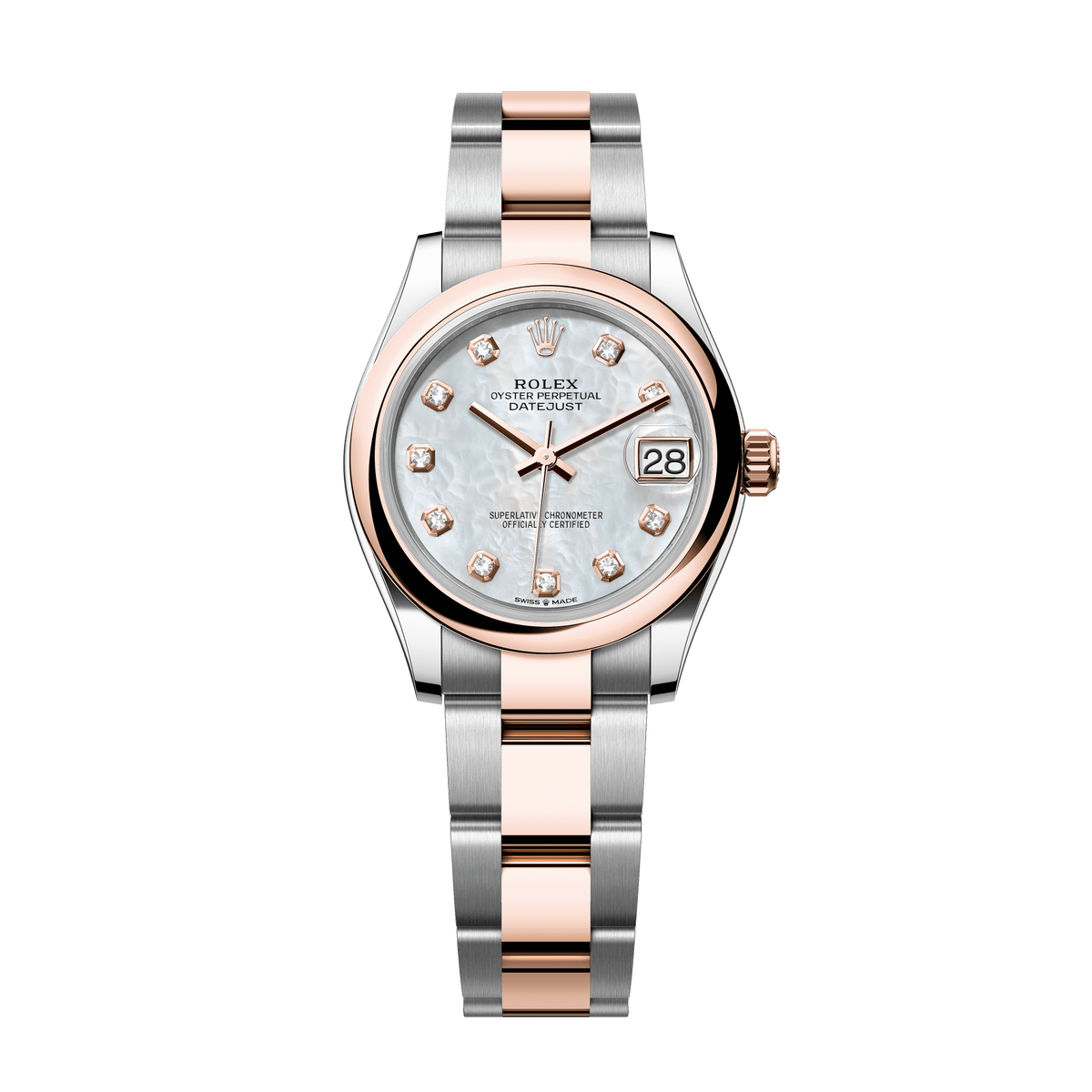 Rolex Datejust 31mm White Mother-of-Pearl Diamond Dial Oystersteel &amp; Everose Gold 278241-0025 - WATCHXNYC