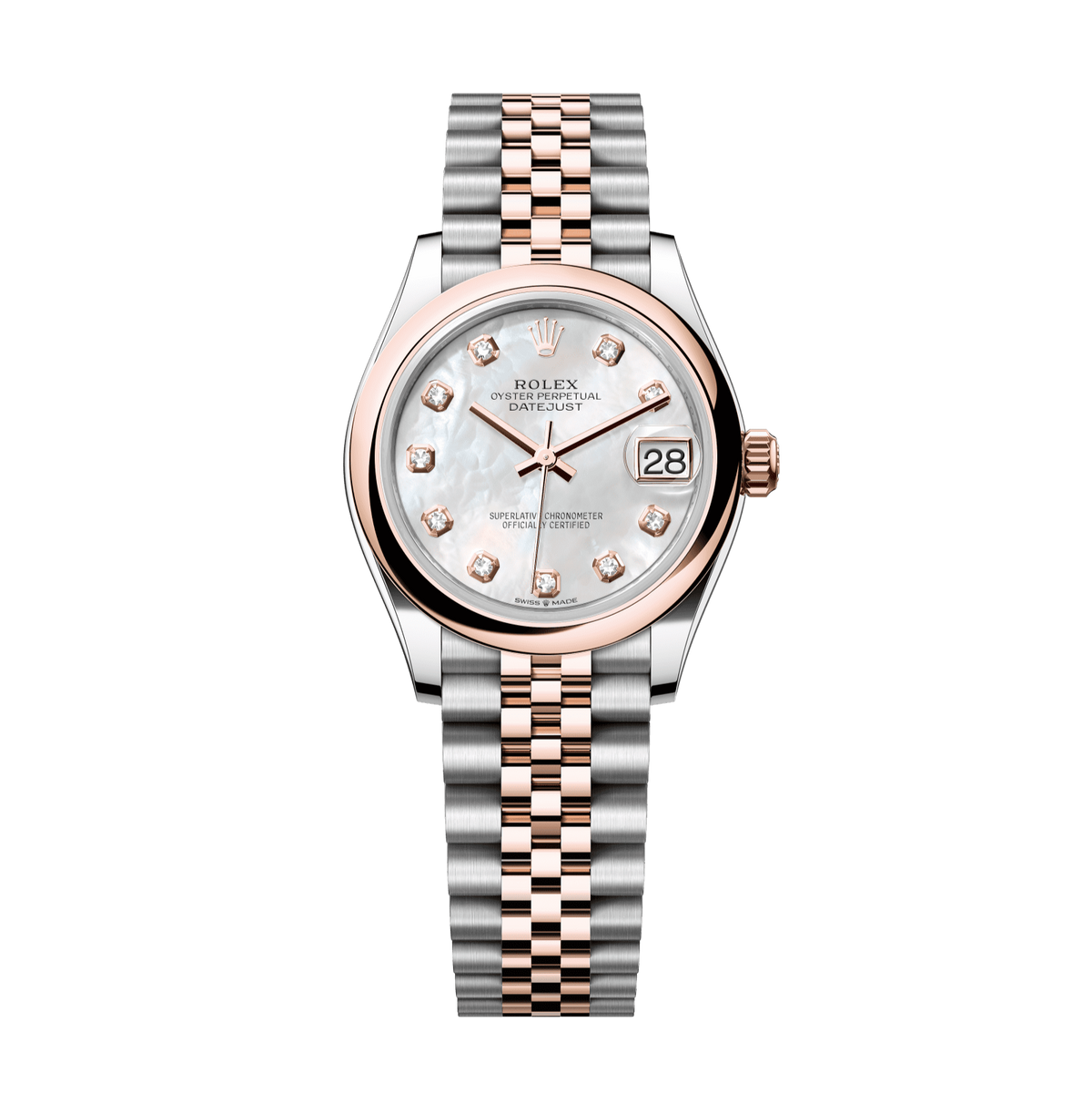 Rolex Datejust 31mm White Mother-Of-Pearl Diamond Dial Oystersteel &amp; Everose Gold 278241-0026 - WATCHXNYC