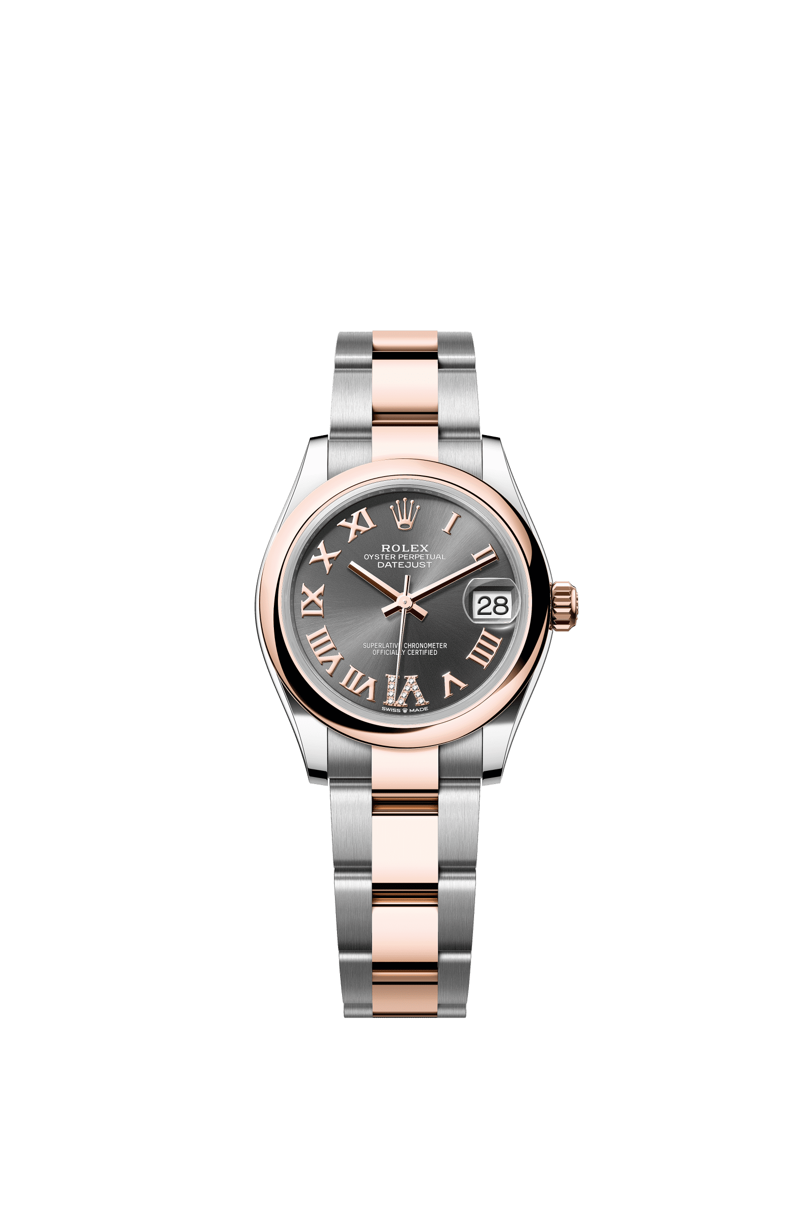 Rolex Datejust 31mm Slate Diamond Dial Oystersteel &amp; Everose Gold 278241 - WATCHXNYC