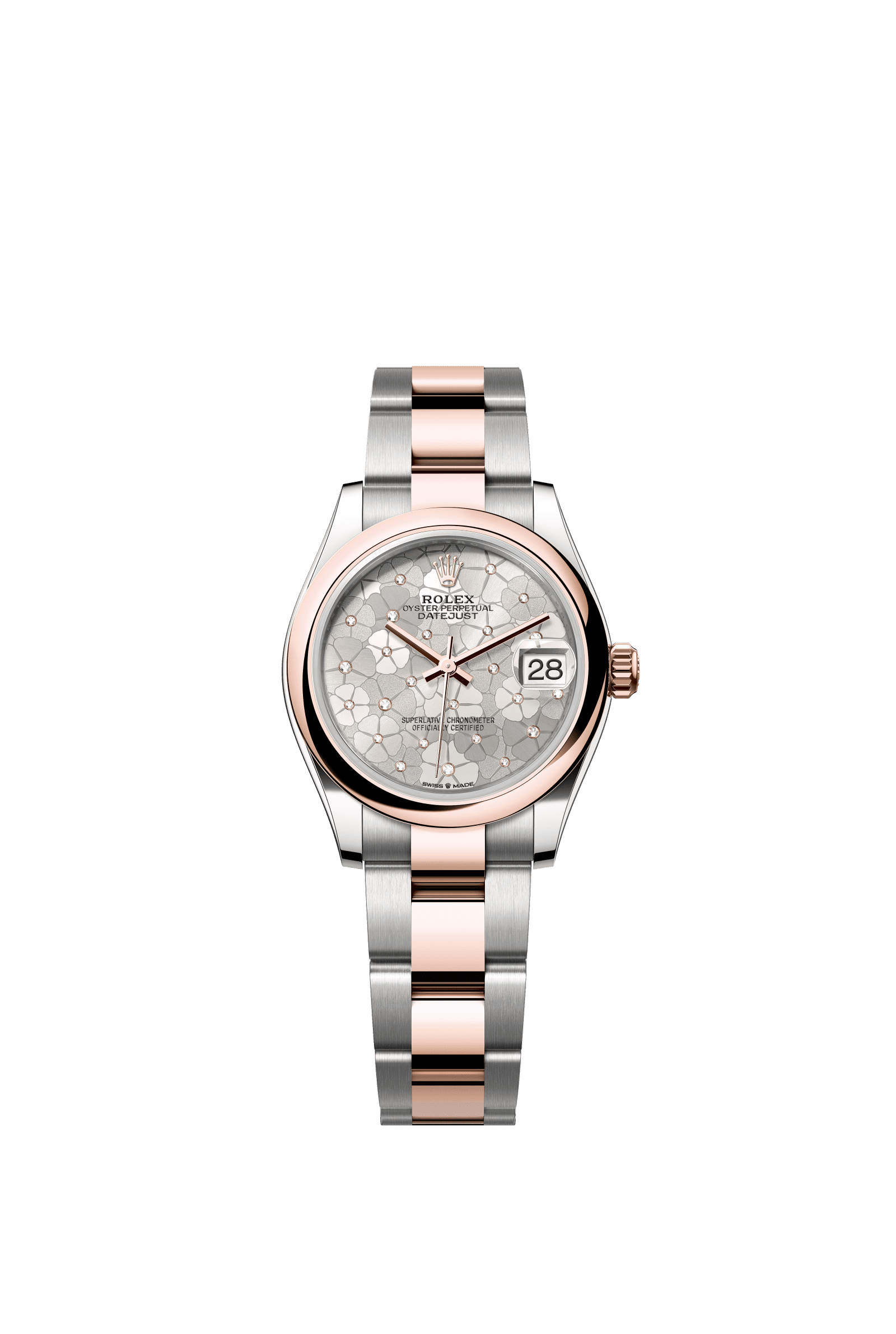 Rolex Datejust 31mm Silver Floral-Motif Diamond Dial Oystersteel &amp; Everose Gold m278241-0031 - WATCHXNYC