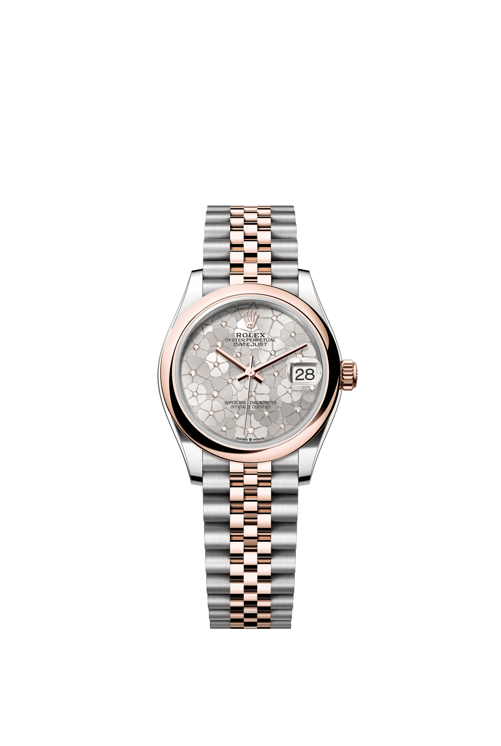 Rolex Datejust 31mm Silver Floral-Motif Diamond Dial Oystersteel &amp; Everose Gold m278241-0032 - WATCHXNYC