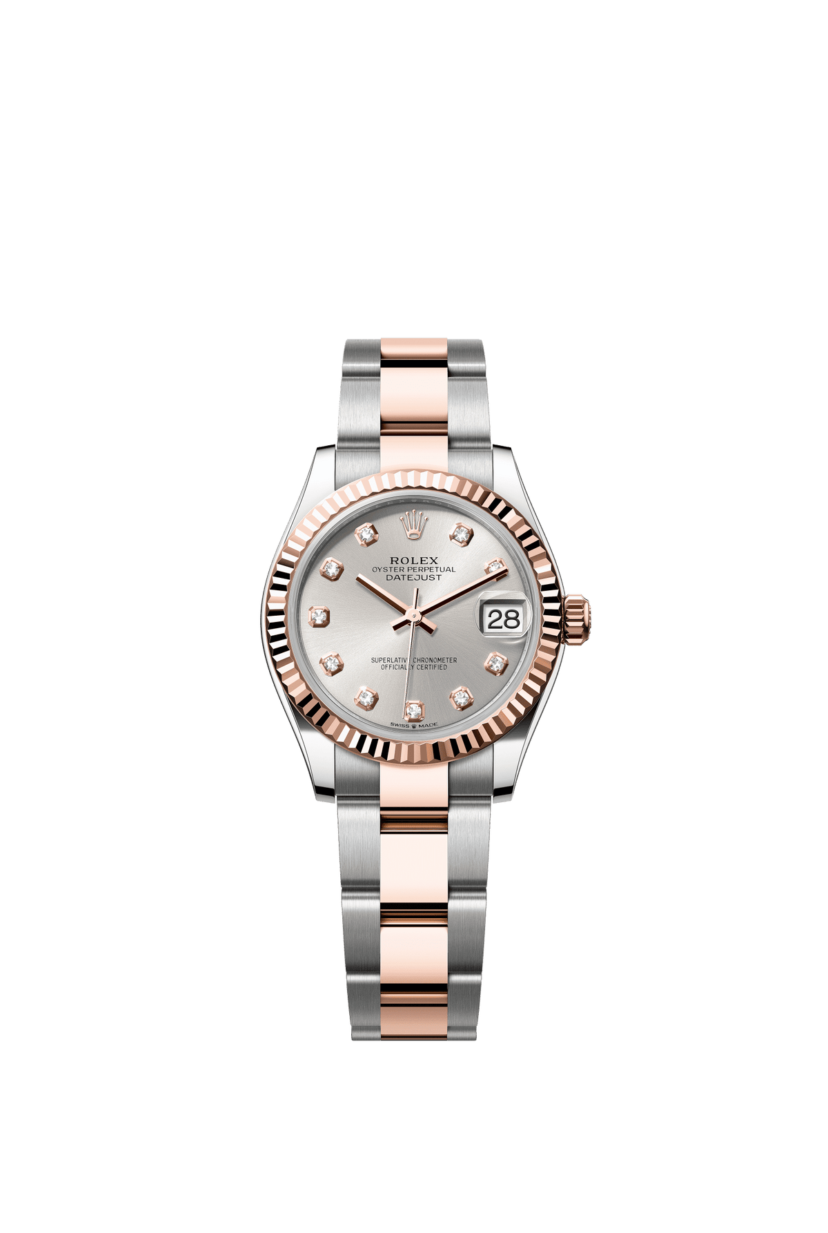 Rolex Datejust 31mm Silver Diamond Dial Oystersteel &amp; Everose Gold 278271 - WATCHXNYC