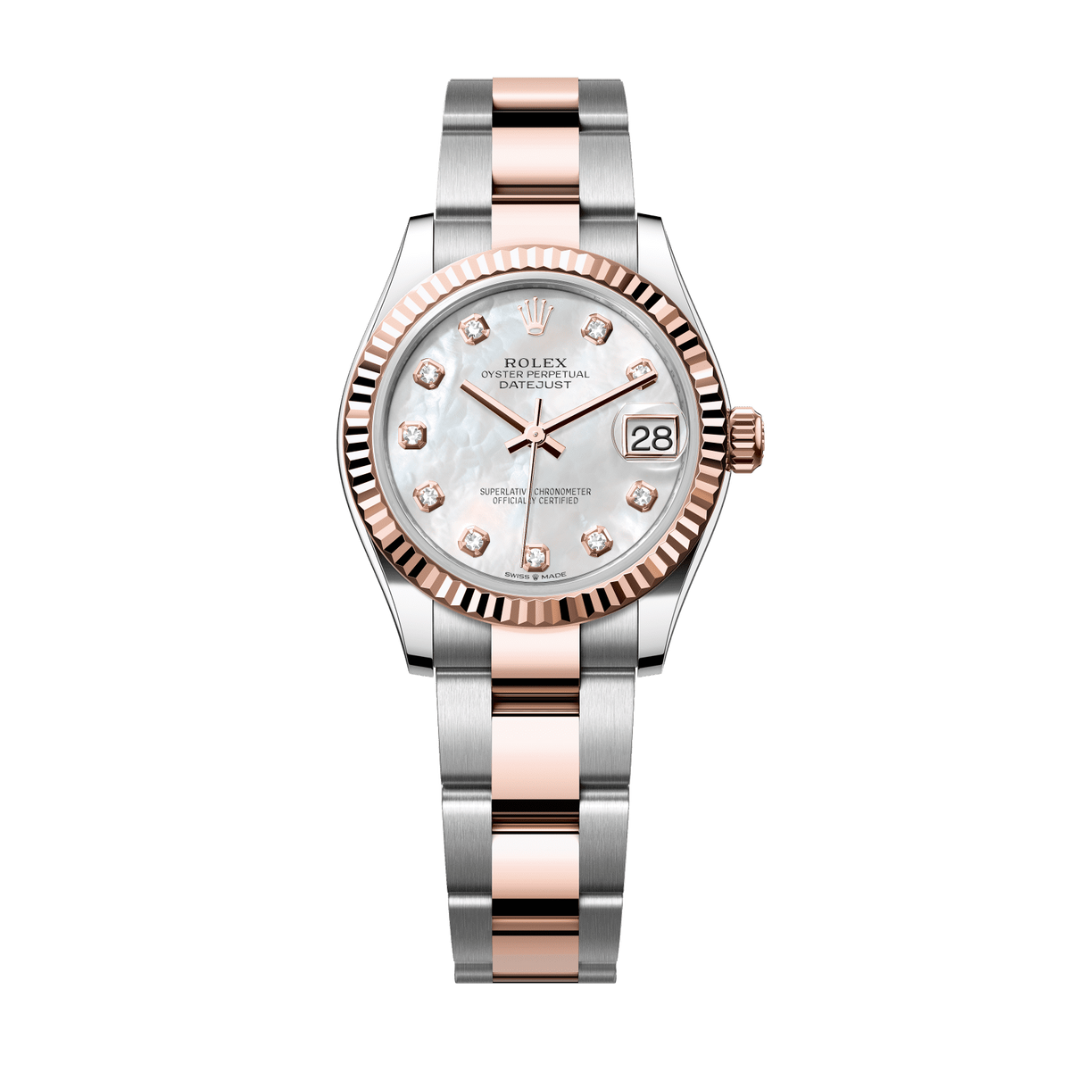 Rolex Datejust 31mm White Mother-Of-Pearl Diamond Dial Oystersteel &amp; Everose Gold 278271-0025 - WATCHXNYC